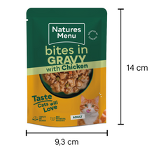 Load image into Gallery viewer, Natures Menu Chicken Bites in Gravy Pouch 85g x 22