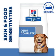 Load image into Gallery viewer, Hill's Prescription Diet Derm Complete Skin Care and Food Sensitivities Dry Dog Food with Rice & Egg 12kg Bag