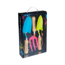 Load image into Gallery viewer, Spear & Jackson Blue Trowel, Pink Weed Fork, + Green Transplanter Set