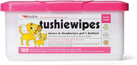 Load image into Gallery viewer, Petkin Tushie Wipes, 100 Pack – Deodorising Bottom Wipes for Dogs and Cats – Extra Large, Aloe & Vitamin E, Safe for Daily Use