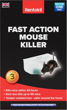 Load image into Gallery viewer, Rentokil Fast Action Mouse Killer Bait Station Four Pack – Pre-Baited Indoor Rodent Control, Kills Mice Within 24 Hours