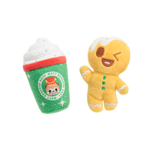 Load image into Gallery viewer, BARK Xmas Ginger Boy Brew Dog Toy - Plush 2-Part Gingerbread and Coffee Squeaky Toy