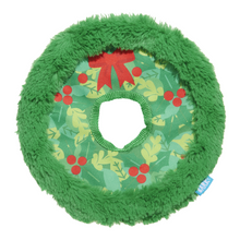 Load image into Gallery viewer, BARK Xmas Wreath Toss Dog Toy - Fetch and Fling Disc Toy with T-Shirt Rope and Plush Crinkle