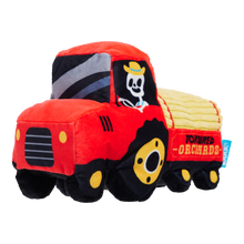 Load image into Gallery viewer, BARK Halloween Oldest McDonald Dog Toy - Plush Skeleton Farmer and Tractor Squeaky Toy