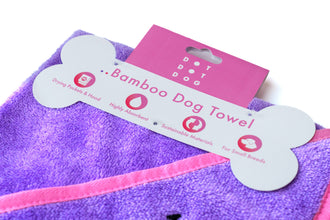 Load image into Gallery viewer, Dot Dot Pet Bamboo Dog Towel Small Purple 50cm x 50cm – Quick-Drying Towel with Hood & Drying Pockets for Small Breeds