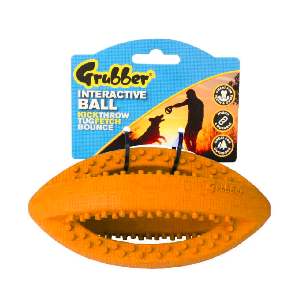 Grubber Medium Heavy Duty Rubber Dog Toy Rugby Ball ASSORTED