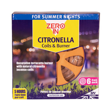Load image into Gallery viewer, Zero In Citronella Terracotta Burner & Coil 6-Pack