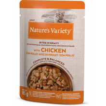 Load image into Gallery viewer, Nature's Variety Wet Cat Food Pouches Chicken Or Salmon Bites In Gravy 85g