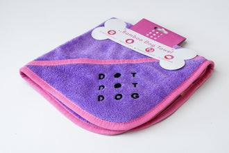 Load image into Gallery viewer, Dot Dot Pet Bamboo Dog Towel Small Purple 50cm x 50cm – Quick-Drying Towel with Hood & Drying Pockets for Small Breeds