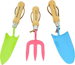 Load image into Gallery viewer, Spear & Jackson Blue Trowel, Pink Weed Fork, + Green Transplanter Set