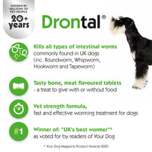 Load image into Gallery viewer, Drontal Tasty Bone Wormer Tablets for Small & Medium Dogs - 2 to 20kg All Pack Sizes