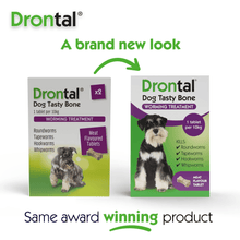 Load image into Gallery viewer, Drontal Tasty Bone Wormer Tablets for Small & Medium Dogs - 2 to 20kg All Pack Sizes