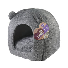 Load image into Gallery viewer, Rosewood Grey Teddy Bear Hooded Cat Bed 38cm