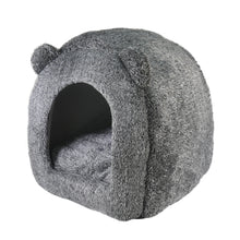 Load image into Gallery viewer, Rosewood Grey Teddy Bear Hooded Cat Bed 38cm