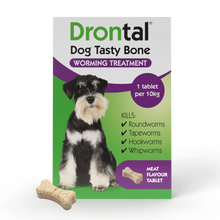 Load image into Gallery viewer, Drontal Tasty Bone Wormer Tablets for Small &amp; Medium Dogs - 2 to 20kg All Pack Sizes
