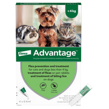 Load image into Gallery viewer, Advantage Spot On Flea Treatment For Cats, Dogs &amp; Rabbits - 4 Pipette Packs
