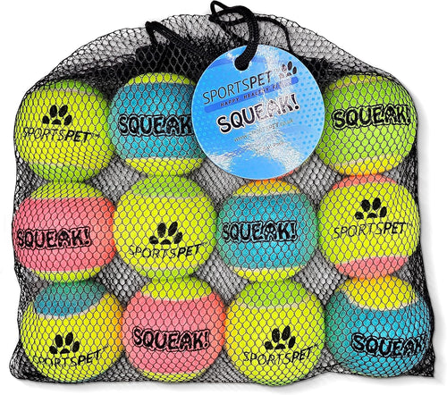 Sportspet Tennis Ball Medium 12 Pack With Squeaker Mixed