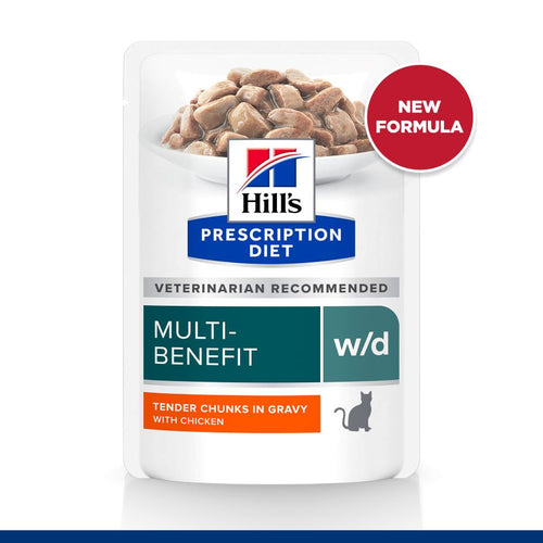 Hill's Prescription Diet W/D Wet Cat Food With Chicken Pouch 48 x 85g