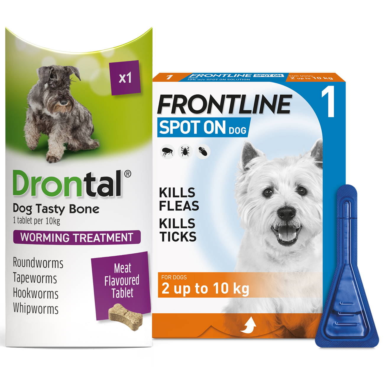 Drontal Worming Tablet & Frontline Plus Spot-On Flea & Tick Treatment for Small Dogs