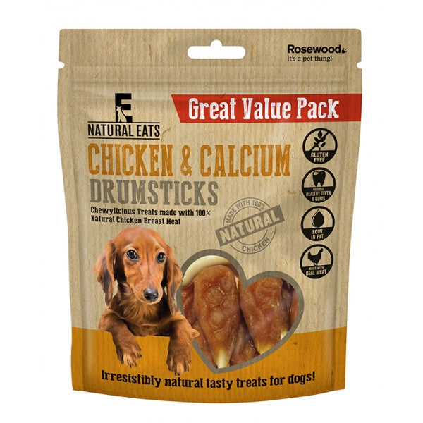 Natural Eats Chicken & Calcium Drumsticks Treats For Dogs - Various Sizes