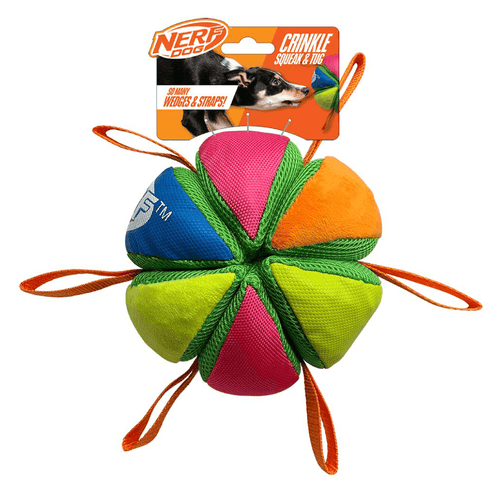 Nerf Dog Plush Squeak & Crunch Wedge Ball With Straps
