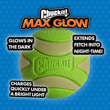 Load image into Gallery viewer, Chuckit! Max Glow Ball – Durable Glow-in-the-Dark Rubber Fetch Ball for Dogs, No Batteries Needed, Compatible with Chuckit! Launchers, Ideal for Night-Time and Early Morning Play
