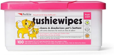 Load image into Gallery viewer, Petkin Tushie Wipes, 100 Pack – Deodorising Bottom Wipes for Dogs and Cats – Extra Large, Aloe &amp; Vitamin E, Safe for Daily Use
