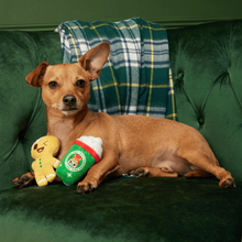 Load image into Gallery viewer, BARK Xmas Ginger Boy Brew Dog Toy - Plush 2-Part Gingerbread and Coffee Squeaky Toy

