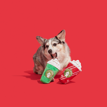Load image into Gallery viewer, BARK Xmas Fa-la-la-la Lattes Dog Toy - Plush 2-Part Squeaky Crinkle Coffee Cup Toy
