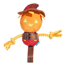 Load image into Gallery viewer, BARK Halloween Jack-Crow-Lantern Dog Toy - Plush Scarecrow Squeaky Tug Toy

