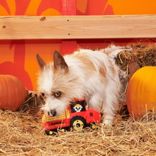 Load image into Gallery viewer, BARK Halloween Oldest McDonald Dog Toy - Plush Skeleton Farmer and Tractor Squeaky Toy
