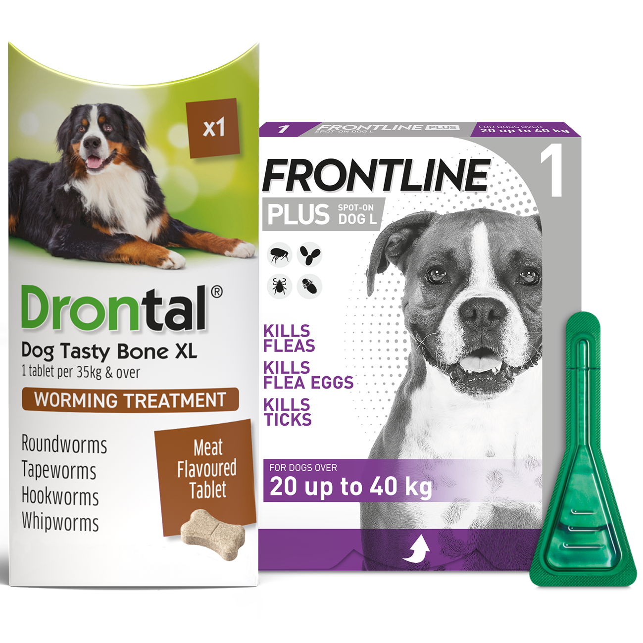 Drontal Worming Tablet & Frontline Plus Spot-On Flea & Tick Treatment for Large Dogs