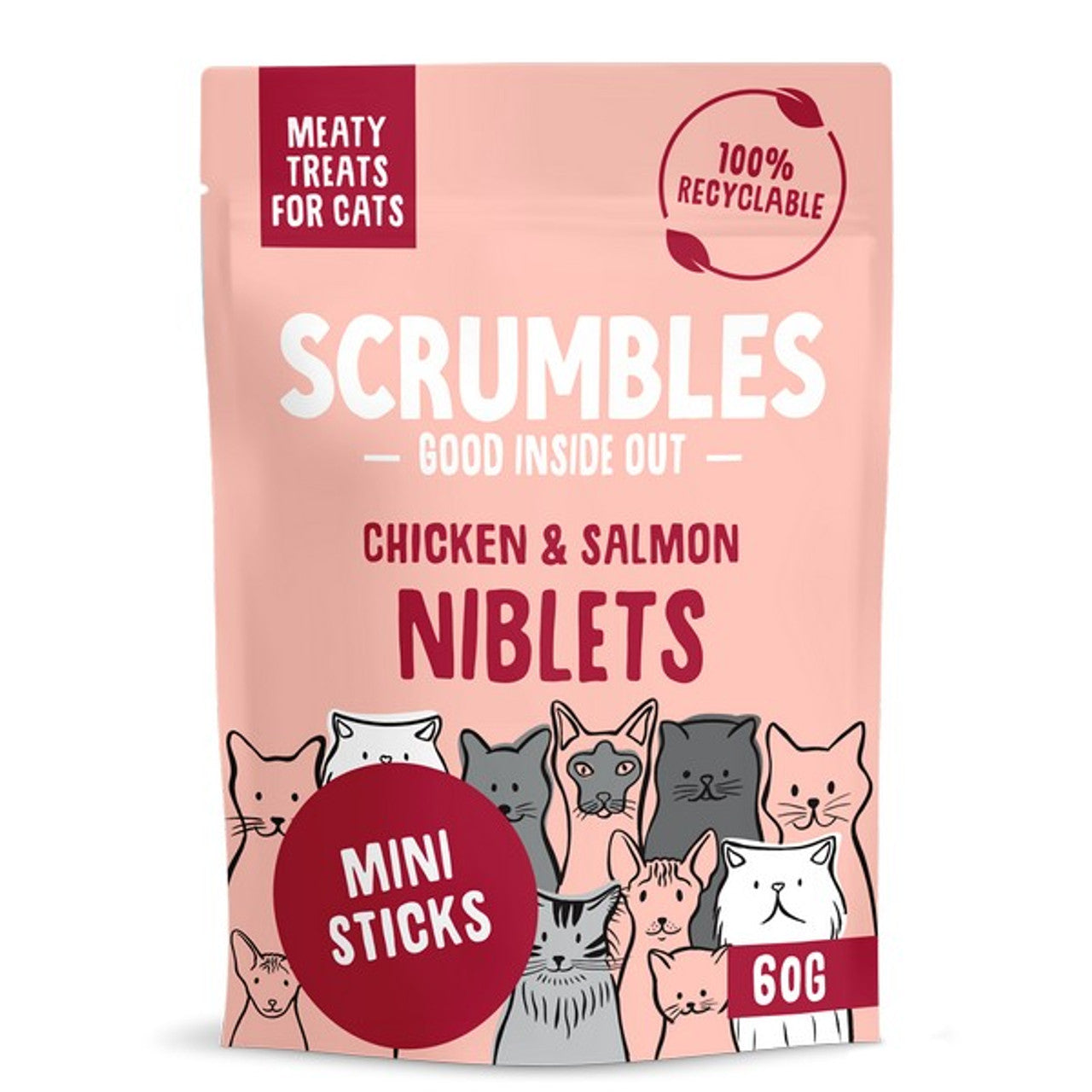 Scrumbles Niblets Meaty Treats For Cats Chicken & Salmon 60g