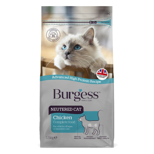 Burgess Neutered Cat Food With Chicken 1.5kg & 10kg