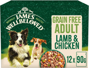 Load image into Gallery viewer, James Wellbeloved Adult Dog Food Grain Free Lamb in Gravy Pouch 90g x 12
