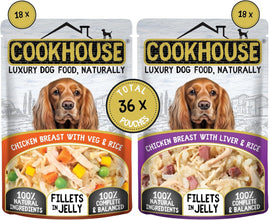 Load image into Gallery viewer, COOKHOUSE 100% Natural &amp; Complete Luxury Wet Dog Food - 36 x 100g Pouches - Fillets in Jelly
