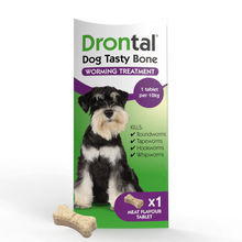 Load image into Gallery viewer, Drontal Tasty Bone Wormer Tablets for Small &amp; Medium Dogs - 2 to 20kg All Pack Sizes
