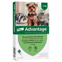 Load image into Gallery viewer, Advantage Spot On Flea Treatment For Cats, Dogs &amp; Rabbits - 4 Pipette Packs
