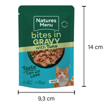 Load image into Gallery viewer, Natures Menu Tuna Bites in Gravy Pouch 85g x 22
