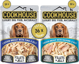 Load image into Gallery viewer, COOKHOUSE 100% Natural &amp; Complete Luxury Wet Dog Food - 36 x 100g Pouches - Fillets in Jelly
