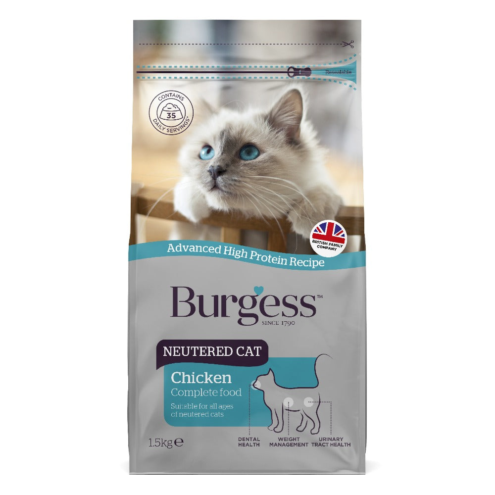 Burgess Neutered Cat Food With Chicken 1.5kg & 10kg