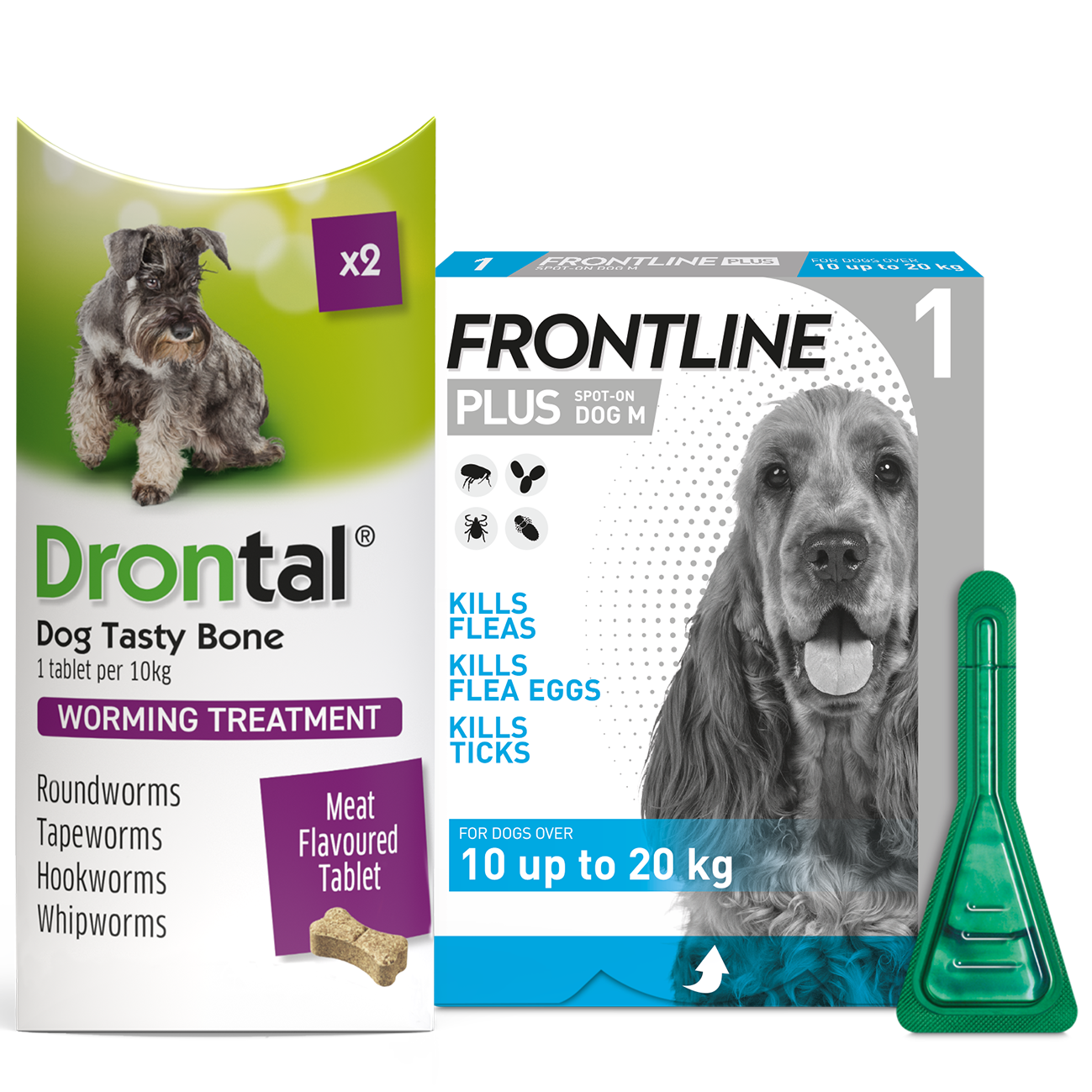 Drontal Worming Tablet & Frontline Plus Spot-On Flea & Tick Treatment for Medium Dogs
