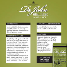 Load image into Gallery viewer, Dr John Hypoallergenic Dog Food 12.5kg – Complete Dry Food for Sensitive Dogs | Available in Duck &amp; Salmon, Chicken or Lamb &amp; Rice | VAT Free
