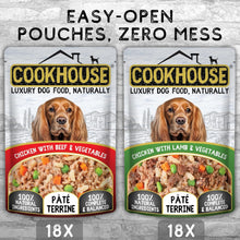 Load image into Gallery viewer, COOKHOUSE 100% Natural &amp; Complete Luxury Wet Dog Food - 36 x 100g Pouches -Pate
