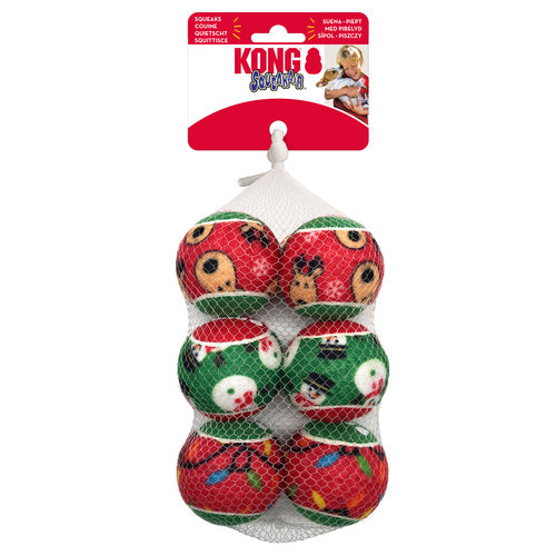 KONG Holiday SqueakAir Balls 6pk Medium