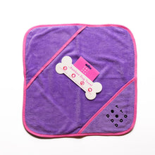 Load image into Gallery viewer, Dot Dot Pet Bamboo Dog Towel Small Purple 50cm x 50cm – Quick-Drying Towel with Hood &amp; Drying Pockets for Small Breeds
