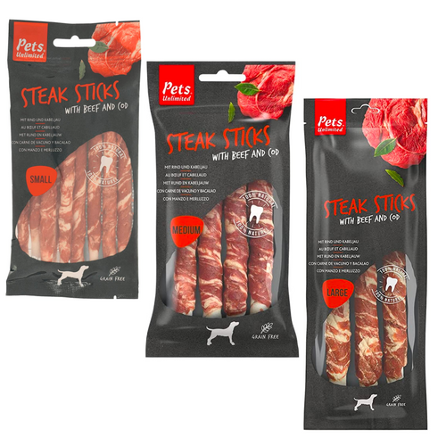 Pets Unlimited Steak Sticks Beef - Various Sizes 