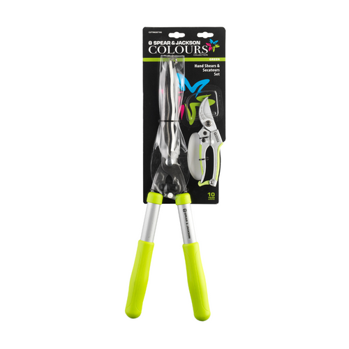 Spear & Jackson Bypass Secateurs + Hand Shears Set in Green