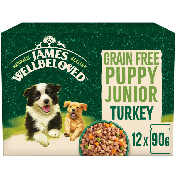 James Wellbeloved Grain Free Puppy Dog Food Turkey in Gravy Pouch 90g x 12