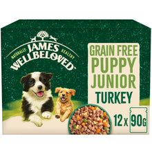 Load image into Gallery viewer, James Wellbeloved Grain Free Puppy Dog Food Turkey in Gravy Pouch 90g x 12
